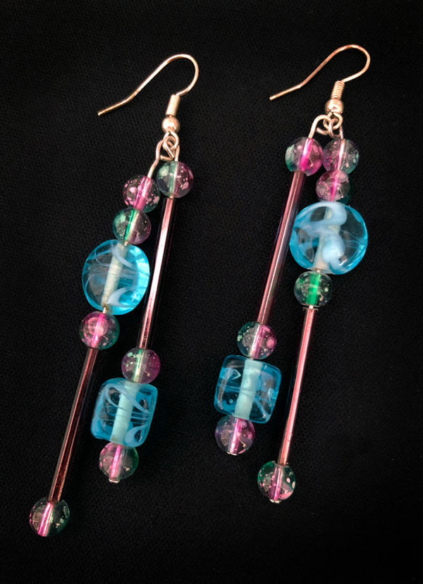 Purple & Blue Glass Beaded Earrings