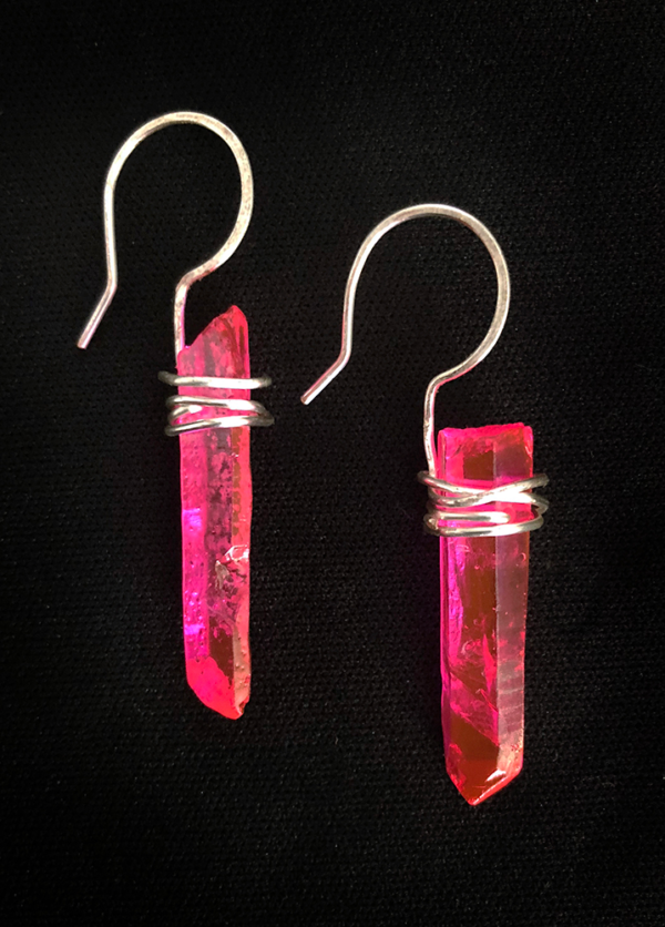 Pink Painted Quartz Earrings