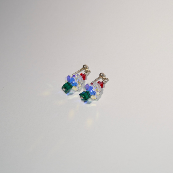 Swarovski Crystal Christmas Tree Red Top Base Earrings